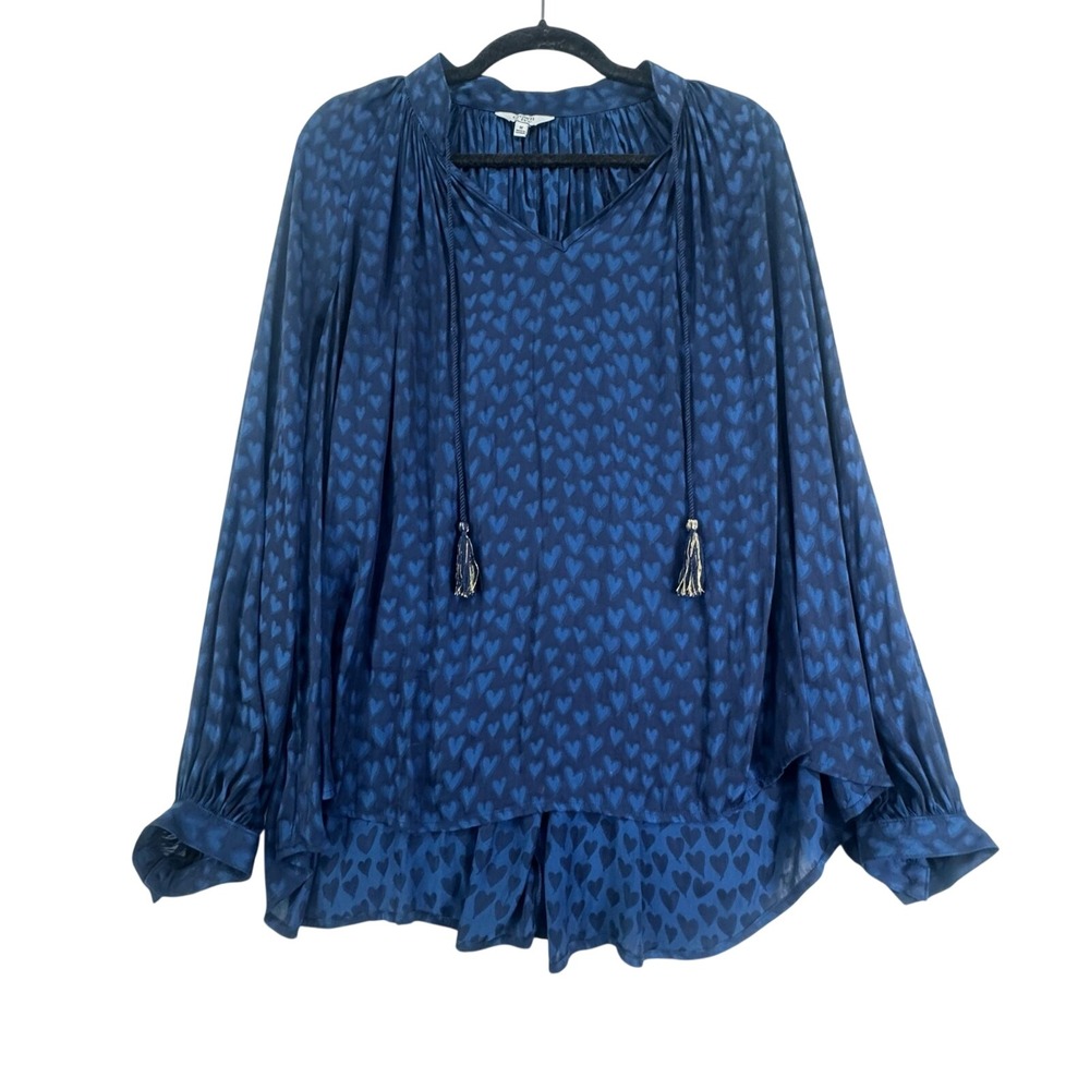 Crown & Ivy‎ Blouse Women's M Blue Hearts Long Sleeve Romantic Flowy Valentines